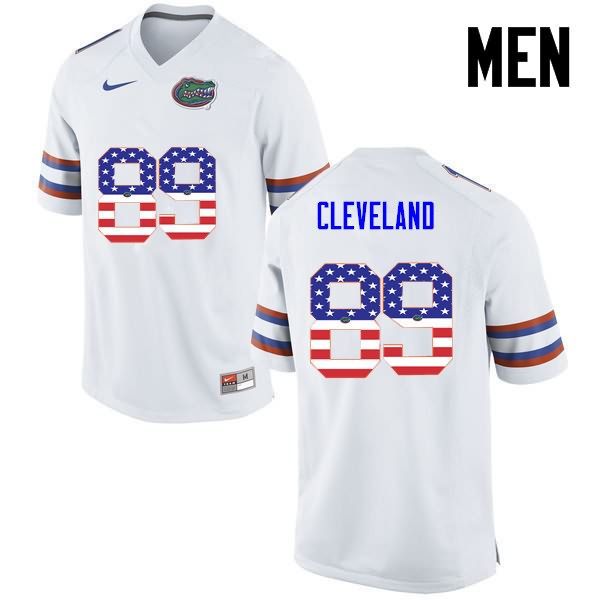 NCAA Florida Gators Tyrie Cleveland Men's #89 USA Flag Fashion Nike White Stitched Authentic College Football Jersey APO8764AD